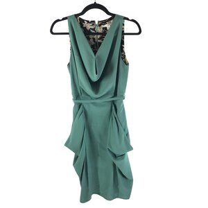 Uttam Boutique Dress Sheath Wiggle Retro Waterfall Neckline Pockets Green US 2/4